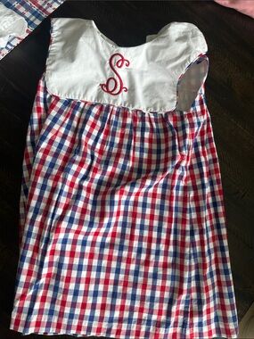 Cecil and Lou -Red & Blue Gingham Dress with White Yoke - Monogram S